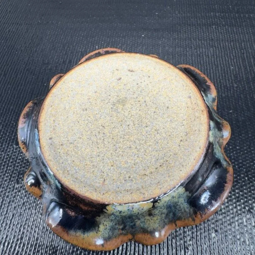 Crystalline Glaze Pottery Ruffle Edge Trinket Dish Tea Light‎ Holder Votive USA